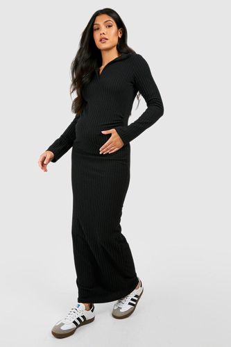 Womens Maternity Textured Rib Collar Detail Maxi Dress - - 4 - boohoo - Modalova