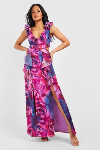 Womens Floral Ruffle Belted Chiffon Maxi Dress - - 10 - boohoo - Modalova