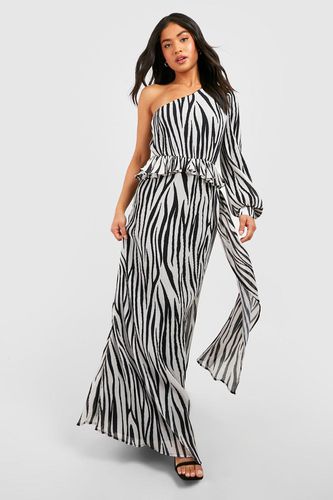 Womens Petite Zebra Pleated One Shoulder Maxi Dress - - 8 - boohoo - Modalova