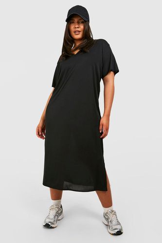 Womens Plus Rib V Neck Split Midi T-shirt Dress - - 18 - boohoo - Modalova