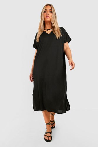 Womens Plus Rib Cross Detail T-shirt Dress - - 18 - boohoo - Modalova
