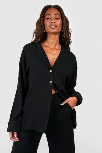 Womens Linen Mix Relaxed Fit Long Sleeve Shirt - - 10 - boohoo - Modalova