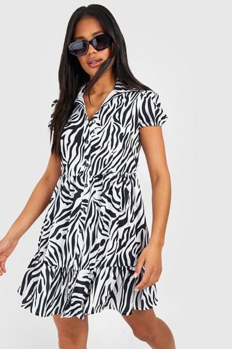 Womens Zebra Short Sleeve Smock Shirt Dress - - 14 - boohoo - Modalova