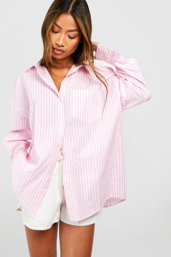 Womens Oversized Striped Linen Shirt - - 10 - boohoo - Modalova