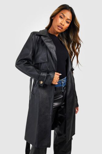 Womens Belted Short Faux Leather Trench Coat - - 14 - boohoo - Modalova