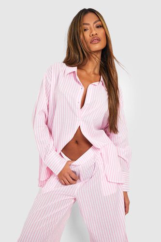 Womens Cotton Pinstripe Oversized Pyjama Shirt - - 10 - boohoo - Modalova