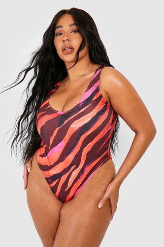 Womens Plus Zebra Print Scoop Swimsuit - - 28 - boohoo - Modalova