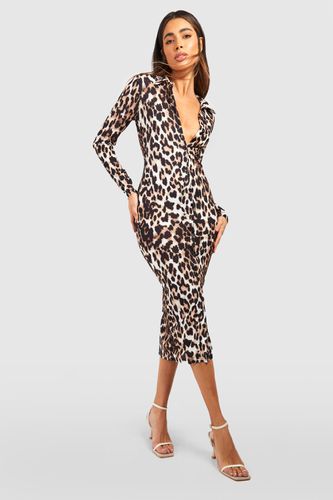 Womens Textured Midaxi Shirt Dress Leopard Print - - 10 - boohoo - Modalova