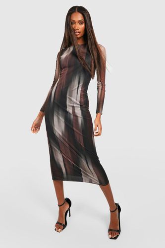 Womens Abstract Mesh Long Sleeve Midaxi Dress - - 10 - boohoo - Modalova
