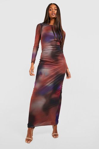 Womens Abstract Mesh Long Sleeve Maxi Dress - - 10 - boohoo - Modalova