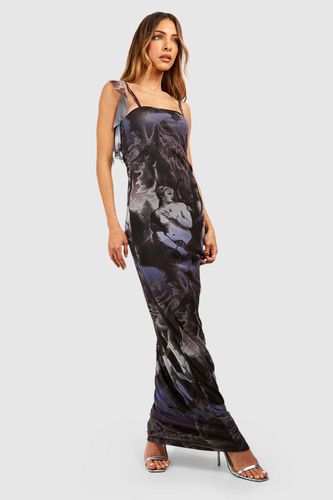 Womens Printed Mesh Ruffle Maxi Dress - - 10 - boohoo - Modalova