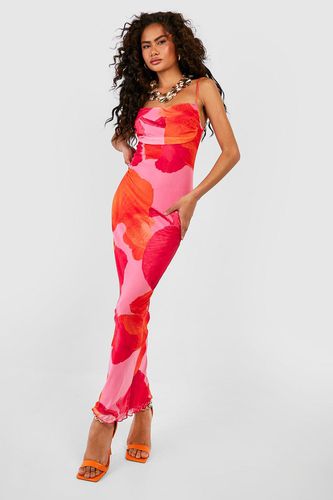 Womens Abstract Floral Print Mesh Maxi Slip Dress - - 10 - boohoo - Modalova