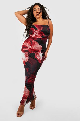 Womens Plus Abstract Floral Print Mesh Maxi Slip Dress - - 20 - boohoo - Modalova