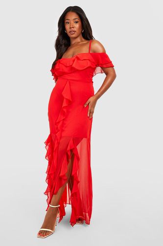 Womens Plus Ruffle Cold Shoulder Maxi Dress - - 16 - boohoo - Modalova