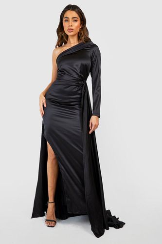 Womens Satin Asymmetric Draped Maxi Dress - - 10 - boohoo - Modalova