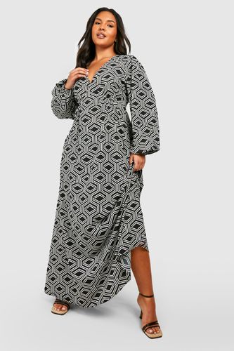 Womens Plus Mono Geo Print Maxi Dress - - 16 - boohoo - Modalova
