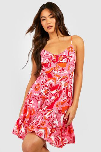 Womens Floral Print Tie Back Ruffle Swing Dress - - 10 - boohoo - Modalova