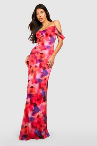 Womens Tall Blurred Floral Cold Shoulder Cowl Maxi Dress - - 14 - boohoo - Modalova
