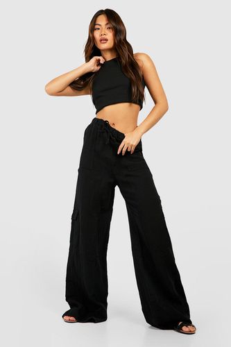 Womens Cotton Crinkle Relaxed Fit Cargo Trousers - - 10 - boohoo - Modalova