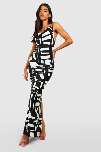 Womens Tall Abstract Mono Print Cowl Strappy Satin Maxi Dress - - 14 - boohoo - Modalova
