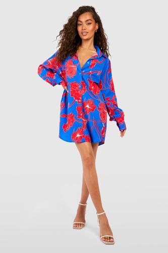 Womens Abstract Floral Shirt Dress - - 10 - boohoo - Modalova