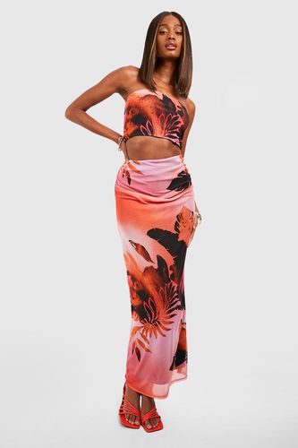 Womens Ruched Mesh Tropical Print Maxi Skirt - - 10 - boohoo - Modalova