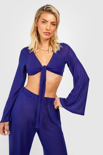 Womens Tie Front Flare Sleeve Knitted Beach Shirt - - L - boohoo - Modalova