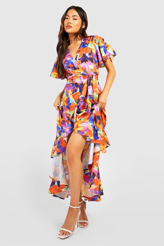 Womens Floral Angel Sleeve Wrap Maxi Dress - - 8 - boohoo - Modalova