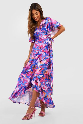 Womens Floral Angel Sleeve Wrap Maxi Dress - - 8 - boohoo - Modalova