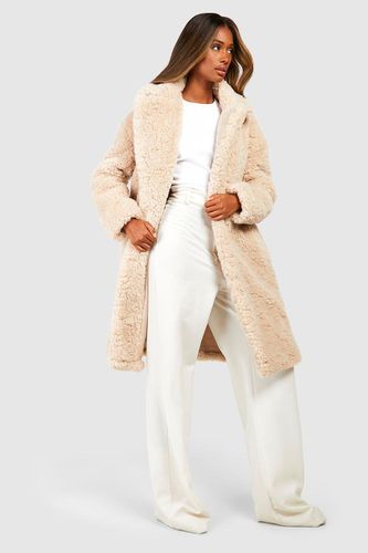 Womens Textured Belted Faux Fur Coat - - 10 - boohoo - Modalova