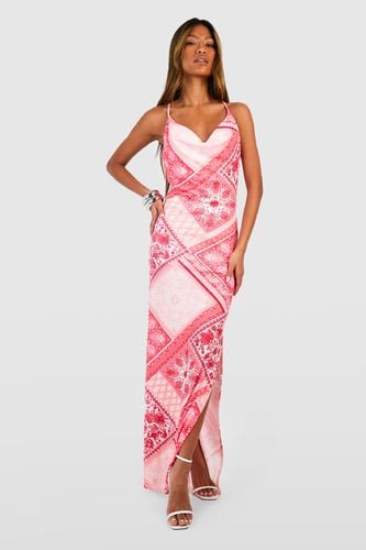Womens Scarf Print Cowl Neck Split Maxi Dress - - 14 - boohoo - Modalova