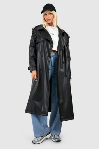 Womens Faux Leather Maxi Trench Coat - - 12 - boohoo - Modalova