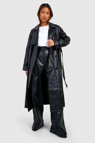 Womens Double Breast Faux Leather Maxi Trench Coat - - 8 - boohoo - Modalova