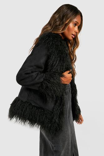 Womens Faux Fur Trim Jacket - - 10 - boohoo - Modalova