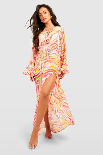 Womens Multi Zebra Lace Up Kaftan Beach Maxi Dress - - S - boohoo - Modalova