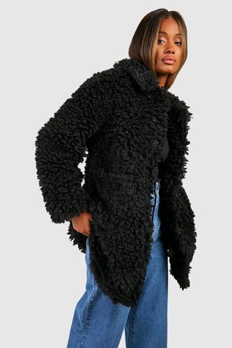 Womens Textured Collared Faux Fur Coat - - 10 - boohoo - Modalova