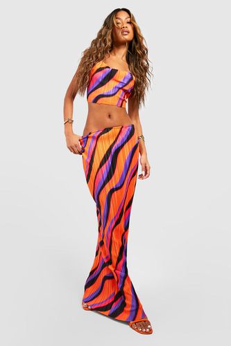 Womens Abstract Printed Plisse Maxi Skirt - - 6 - boohoo - Modalova