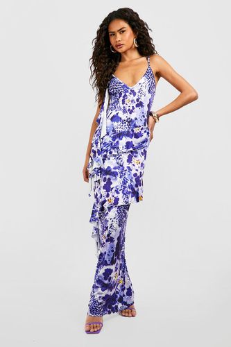 Womens Floral Slinky Ruffle Maxi Dress - - 10 - boohoo - Modalova