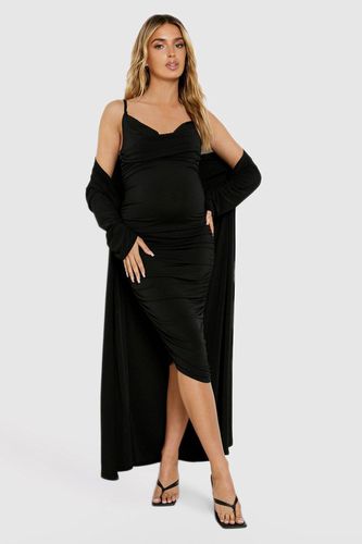 Womens Maternity Strappy Cowl Neck Dress And Duster Coat - - 24 - boohoo - Modalova
