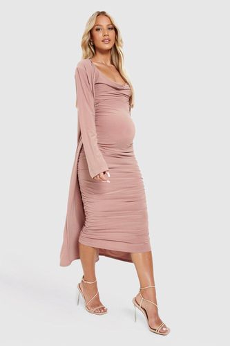 Womens Maternity Strappy Cowl Neck Dress And Duster Coat - - 22 - boohoo - Modalova