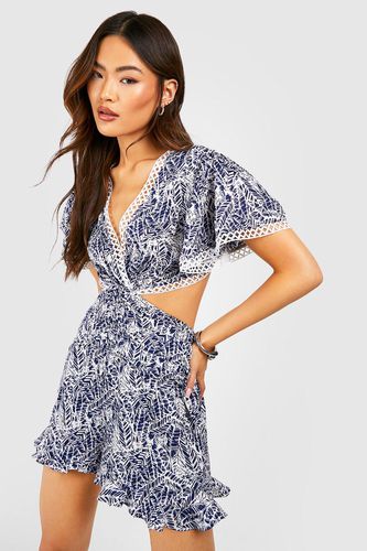 Womens Palm Print Cut Out Playsuit - - 12 - boohoo - Modalova