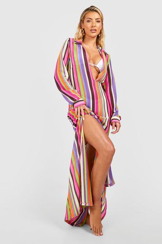 Womens Multi Stripe Crochet Knit Beach Maxi Dress - - L - boohoo - Modalova