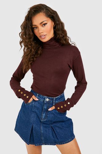 Womens Roll Neck Knitted Jumper With Buttons - - S - boohoo - Modalova