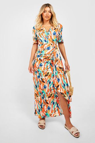 Womens Abstract Puff Sleeve Wrap Dress - - 10 - boohoo - Modalova