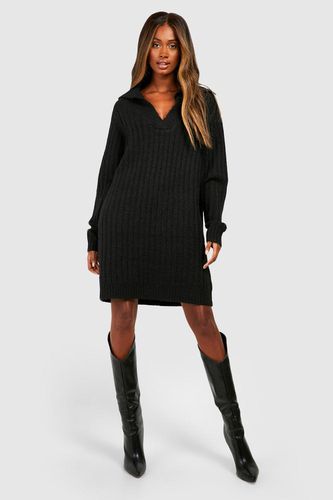 Womens Soft Wide Rib Knit Collared Jumper Dress - - 10 - boohoo - Modalova