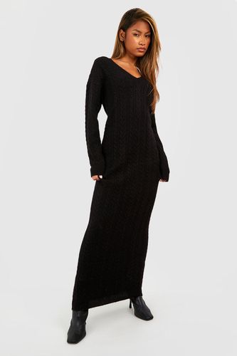 Womens Cable Knit V Neck Maxi Jumper Dress - - 12 - boohoo - Modalova