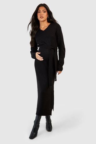Womens Maternity Knitted Split Midaxi Dress - - 12 - boohoo - Modalova