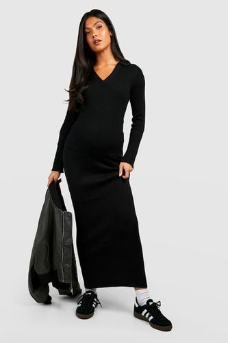 Womens Maternity Polo Collar Rib Knit Top And Maxi Skirt Set - - 10 - boohoo - Modalova