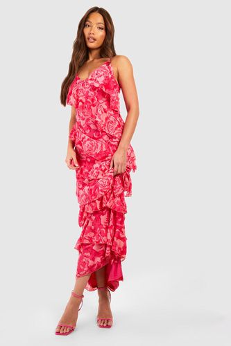 Womens Tall Rose Floral Chiffon Ruffle Detail Maxi Dress - - 6 - boohoo - Modalova