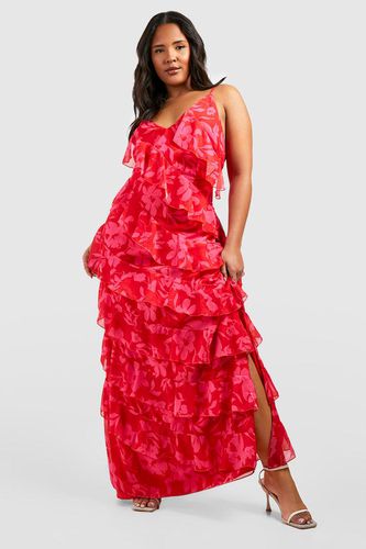 Womens Plus Floral Frill Plunge Ruffle Maxi Dress - - 16 - boohoo - Modalova